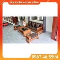 Bàn ghế phòng khách gỗ sồi nga nhập khẩu, sofa gỗ văng đơn chân choãi