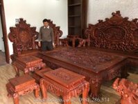 Bàn Ghế Rồng Đỉnh Tay 16 Đục 2 Mặt Hương Đỏ Lào