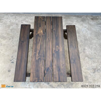 Bàn Ghế Sân Vườn Gỗ Thông, Bàn Ghế Cổ Điển Dài 1,4m Rộng 60cm Dày 4cm