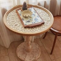 Bàn Ghế Sofa Cổ Điển Kiểu Pháp, Bàn Góc Cổ Bằng Gỗ Nguyên Khối, Bàn Tròn Nhỏ Giải Trí, Bàn Cà Phê Chạm Khắc Kiểu Ma-rốc