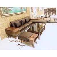 Bàn ghế Sofa góc L chân chéo sồi Nga BG077