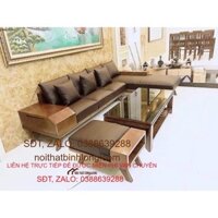 Bàn ghế Sofa góc L chân chéo sồi Nga BG077