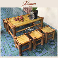 Bàn ghế tre bộ 1 bàn 6 ghế cho quán cafe , nhà hàng bún đậu, trang trí decor tết, trung thu