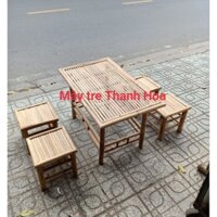 bàn ghế tre, bộ ghế tre chân đứng cố định [bàn 90 + 4 đôn]