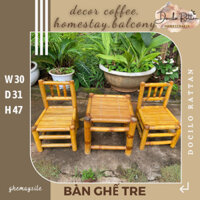 Bàn ghế tre sân vườn để ngoài trời- Ghế làm bằng tre decor cho quán cà phê, bún đậu mắm tôm cho người lớn và trẻ em