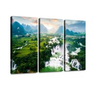 ban gioc detian waterfall at the border of china and vietnam waterfalls and pictures - Canvas Wall Art - Modern Office Decoration Painting Artwork ...