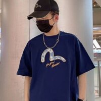 Bán Hàng Có Sẵn EVISU Mùa Hè Tay Ngắn Phong Cách Mới Haiou Big M Cổ Tròn Cặp Đôi Rời Cotton In Hình T-sh