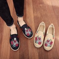 Bán hàng trực tiếp tại nhà máy [Giày thêu Weifeng 1] Giày vải lanh rơm Giày nam phong cách dân tộc Giày thêu hoa Giày đế bệt Giày vải Bắc Kinh cũ.A7