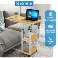 Bàn học bàn làm việc đa năng thông minh có giá sách nâng hạ chiều cao, có bánh xe di động cố định bằng chốt