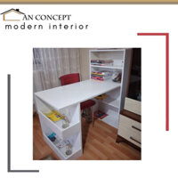 Bàn học bàn làm việc kèm kệ sách màu trắng bằng gỗ cn cao cấp thiết kế kệ sách hiện đại AN0308