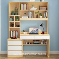 Bàn học bằng gỗ liền giá sách hiện đại BHS02