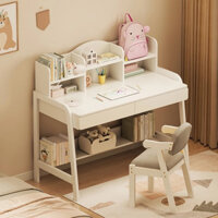 Bàn học cho bé , bàn học thông minh kèm kệ sách full trắng GM144