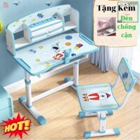 Bàn học cho bé thông minh Chống gù chống cận cho bé, Size lớn 75cm điều chỉnh độ cao (Tặng đèn)