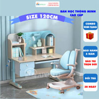 Bàn học chống gù chống cận Apollo A16, bàn học cốt gỗ tự nhiên kèm giá sách, chân bàn có bánh xe