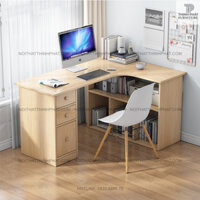 Bàn học chữ L gỗ công nghiệp có hộc tủ và kệ sách – Thiết kế đa năng, tiết kiệm không gian BLV10