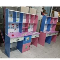 Bàn học đôi bằng nhựa có kệ sách giá rẻ cho bé gái, bé trai