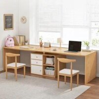 Bàn học đôi cho 2 bé gỗ công nghiệp MFC tự nhiên, nhiều ngăn chứa – BHSVP07