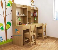 Bàn Học Đôi Có Giá Sách Cho 2 Bé Nam