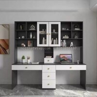 Bàn học đôi có giá sách gỗ công nghiệp hiện đại BGS32