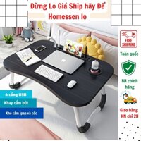 Bàn học gấp gọn thông minh có 4 cổng USB cắm đèn cắm quạt thông minh, bàn ngồi bệt gấp gọn kèm khe cắm