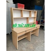 Bàn học gỗ ép đôi cho 2 bé giá rẻ liền kệ rộng 1m2
