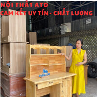 Bàn học gỗ tự nhiên có kệ sách-bàn học sinh gỗ thông cao cấp màu vàng như hình