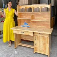 Bàn học gỗ tự nhiên thông cao cấp có kệ sách đẹp bền hcm