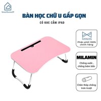 Bàn Học, Làm Việc  Gấp Gọn Đa Năng Thông Minh Phù Hợp Với Mọi Không Gian Có Khe Cắm Ipad, Điện Thoại- Hàng Chính Hãng MINIIN - Màu Hồng