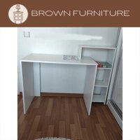 Bàn học làm việc kèm kệ sách BROWN màu trắng bằng gỗ cn hiện đại BRWO411