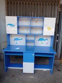 Bàn học nhựa đôi trẻ em kết hợp giá sách tủ kệ