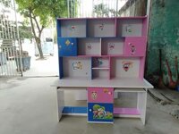 Bàn học nhựa đôi trẻ em kết hợp giá sách