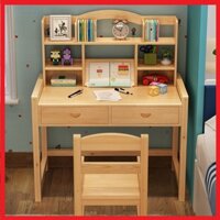 Bàn học sinh có kệ sách- Bàn làm việc kèm ghế lăp ghép hiện đại, Bàn học gỗ thông cao cấp- Bàn học kèm ghế cho cac bé