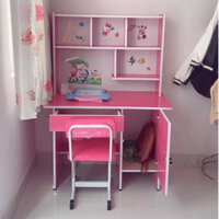 Bàn học sinh gỗ liền kệ ván ép Okal - 3 màu xanh hồng kem- có ship nhanh
