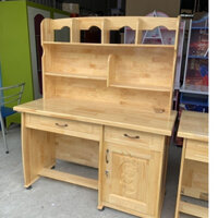 Bàn học sinh gỗ thông liền kệ sách- bàn học gỗ tự nhiên có kệ tphcm