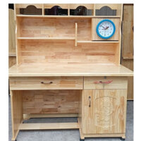 Bàn học sinh gỗ thông liền kệ sách- bàn học gỗ tự nhiên có kệ tphcm,bd,đn