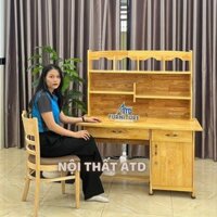 Bàn học sinh gỗ thông tự nhiên cao cấp liền kệ sách (có đồng hồ) giá rẻ tại xưởng, giao nhanh trong ngày
