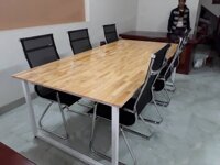 Bàn họp chân sắt thanh lý mặt  gỗ tự nhiên  – QP 22