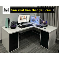 bàn ikea chữ L 2 tủ, bàn gaming ikea