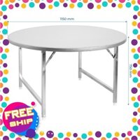 Bàn inox 304 tròn chân xếp thái lan 1m2 gấp gọn, cạnh vuông an toàn