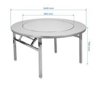 Bàn inox 304 tròn có đường kính 1m4 xếp thái gấp, cạnh vuông an toàn