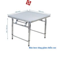 Bàn inox vuông xếp gọn 7 tấc CETO Qui Phúc tăng giảm chiều cao 57 đến 73cm