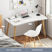 Bàn làm việc chân gỗ tự nhiên phong cách vintage, bàn học gỗ MDF cao cấp dày 1,5cm uốn cong mềm mại