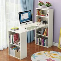 bàn làm việc có kệ gỗ mdf màu trắng