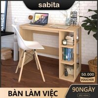 Bàn làm việc có kệ sách đa năng bằng gỗ cao cấp 🌳 Bàn học sinh phong cách Bắc Âu hiện đại nhiều ngăn SABITA GP73