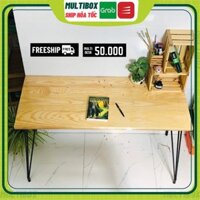 Bàn Làm Việc Gỗ Tự Nhiên 1m2 Chân Sắt Hairpin Tăng Chỉnh Multibox/ Bàn Học Gỗ Thông Mỹ Phong Cách Châu Âu