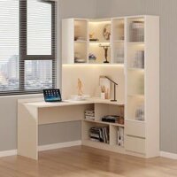 Bàn Làm Việc Kết Hợp Kệ Sách Màu Trắng Cánh Kính