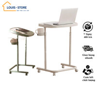 Bàn làm việc nâng hạ, gấp gọn có bánh xe, khay để cốc, xoay 360 độ, Bàn làm việc đa năng LOUIS STORE