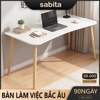 Bàn làm việc thông minh bằng gỗ 🌳 Bàn học chân gỗ tự lắp ráp ikea phong cách Bắc Âu có sơn tĩnh điện SABITA GP86