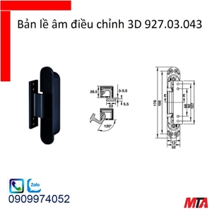 Bản lề âm điều chỉnh 3D màu đen Hafele 927.03.043