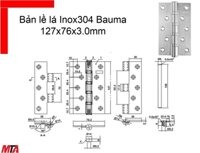 Bản lề cửa Bauma Hafele 926.20.353 kích thước 127x76x3.0 mm inox304 cửa nặng 80kg
